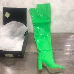 Azalea Wang Green Over the Knee Pull on Thigh High Boots New
